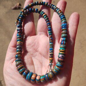 JAY KING, DRT 925 Sterling Silver Chunky Graduated Rainbow Calsilica Necklace.